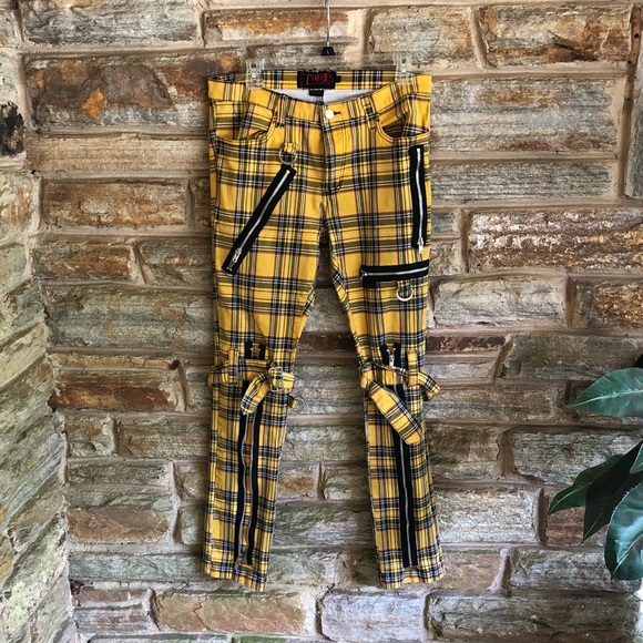 Tripp nyc Pants - Gothic/Punk Yellow Plaid Pants w/ many Zippers